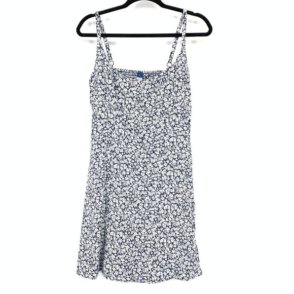Old Navy Mini Dress Womens Size Large Blue White Micro Floral Print A-Line - Picture 1 of 6
